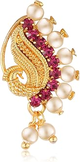Vighnaharta Gold Plated with Peals Alloy and CZ stone Non Piercing Maharashtrian Nath for women [VFJ1080NTH-Press-Red ]