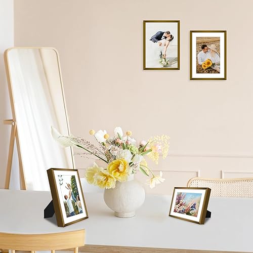 Vista 108 de Golden State Art - Marcos de fotos de metal de 8 x 10 pulgadas con paspartú para fotos de 5 x 7 - Juego de 4 portarretratos de aluminio de 8 x 10