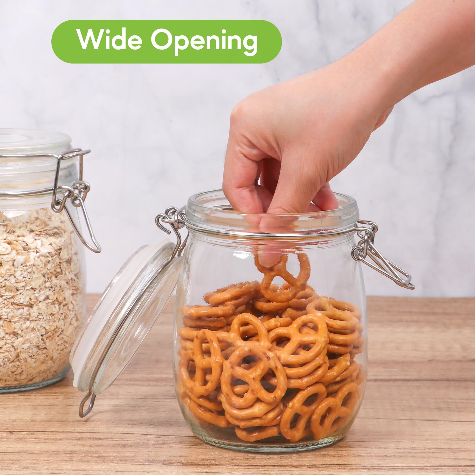 EkkoVla 25oz Glass Jars with Airtight Lids, Set of 6 Large Food Storage Containers, Square Glass Canisters for Pasta, Coffee, Candy, Flour, Cereal, Dog Treats, Snacks