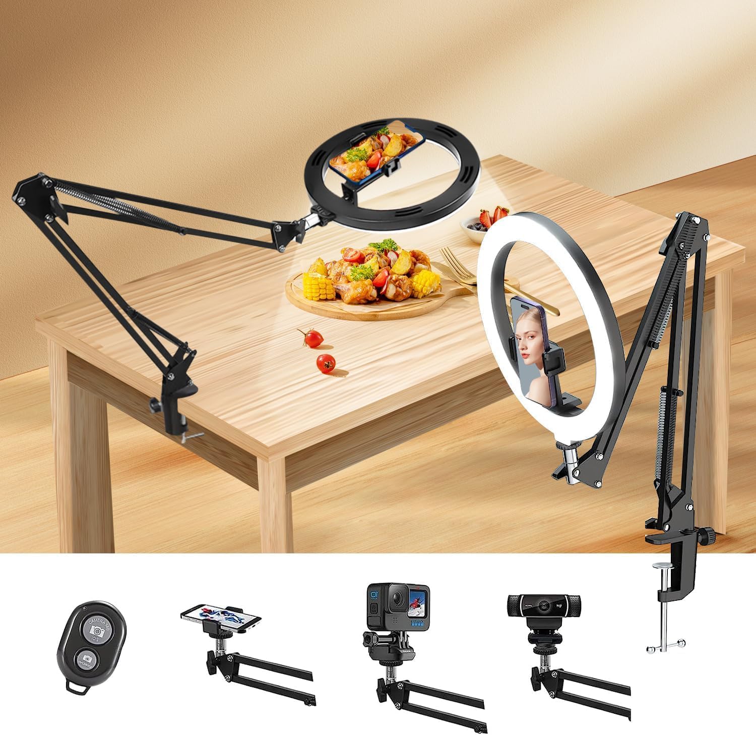 Overhead Stativ Handy Mit Ringlicht, Flexibler Tisc Produktbild-Vorschau 12