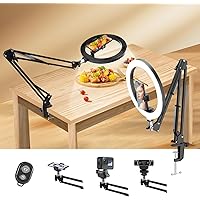 yAyusi 10'' Ring Light con Supporto per Telefono, Ring Light Telefono da Tavolo a LED con Treppiede