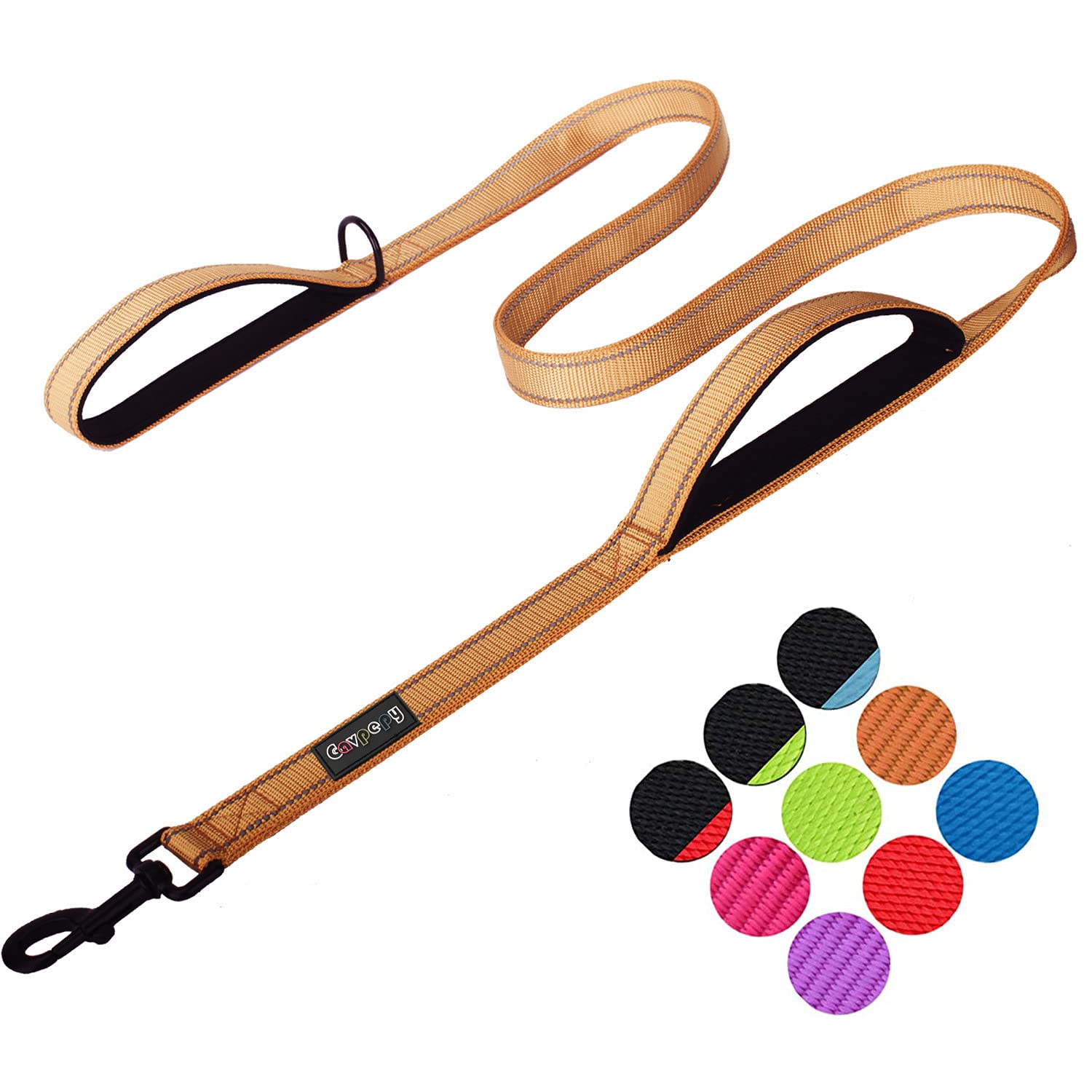 Gavpepy 3M Reflective Dog Leash 5ft Long with Traffic Padded Handle, Dog Training Leash Heavy Duty,Double Handle Lead for Large or Medium Dog