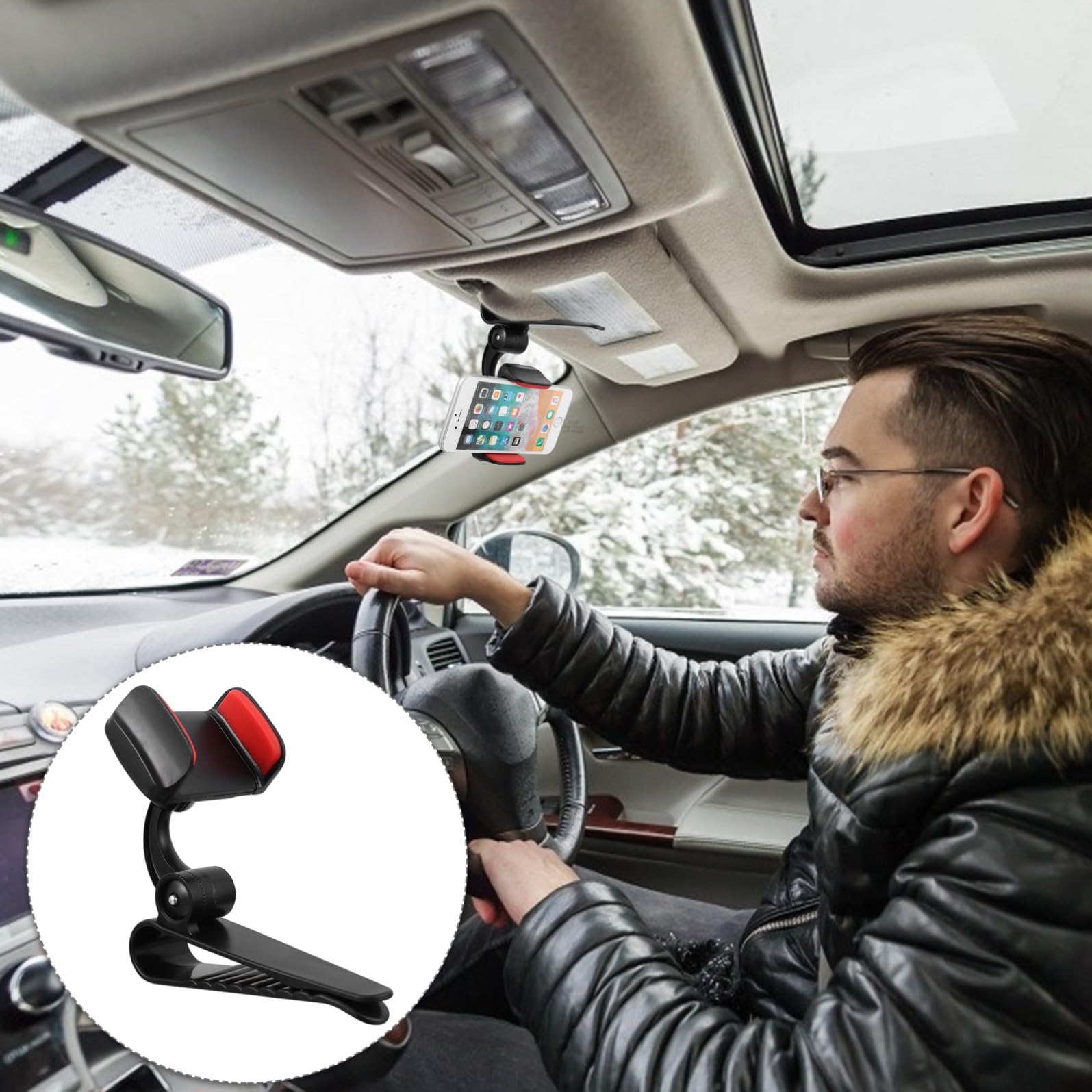 Gatuida 3pezzi Supporto Per Smartphone Da Auto Con Rotazione Montaggio Su Parasole Specchietto Retrovisore e Pannello Strumenti Facile Accesso e Telefono Design Elegante e Pratico Per