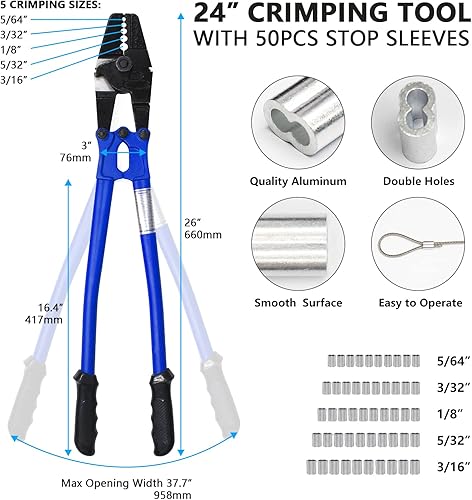 Miniatura 2 de TOUGHER Herramienta de corte de crimpado manual de 24 pulgadas, cortador de crimpador manual para cables de 116 pulgadas, 332 pulgadas, 18 pulgadas,