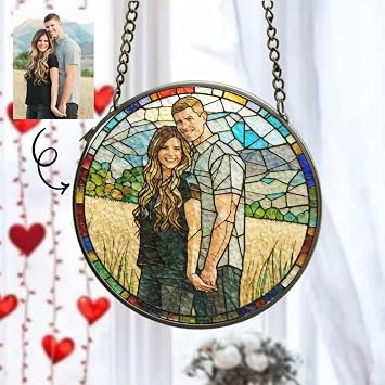 Couple Stained Glass Sun Catcher with Custom Photo, Love Sun Catcher, Custom Couple Photo Gifts, Personalized Gift for Boyfriend, Customized Girlfriend Gifts, Valentine SunCatcher 03