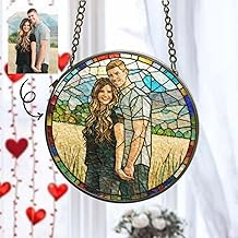 Couple Stained Glass Sun Catcher with Custom Photo, Love Sun Catcher, Custom Couple Photo Gifts, Personalized Gift for Boyfriend, Customized Girlfriend Gifts, Valentine SunCatcher 03