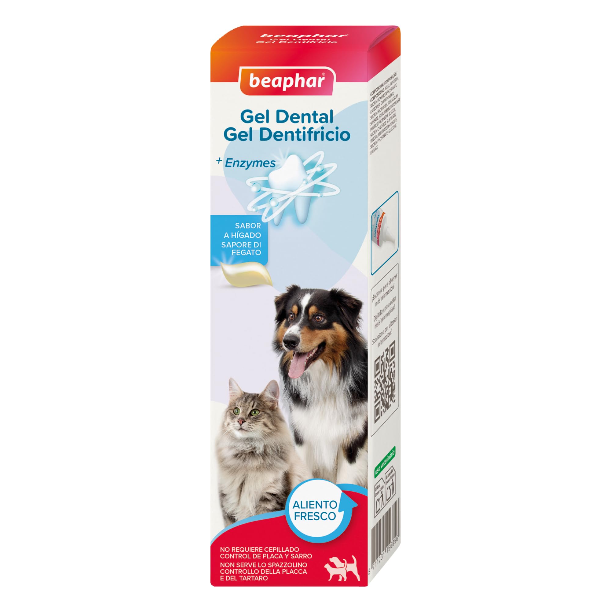 Beaphar, Dentifricio in Gel per Cani e Gatti, Protezione Completa Anti-​Placca e Anti-​Tartaro, Senza Fluoro e Xilitolo, Aromatizzato al Fegato, Uso Senza Spazzolatura, 100 g