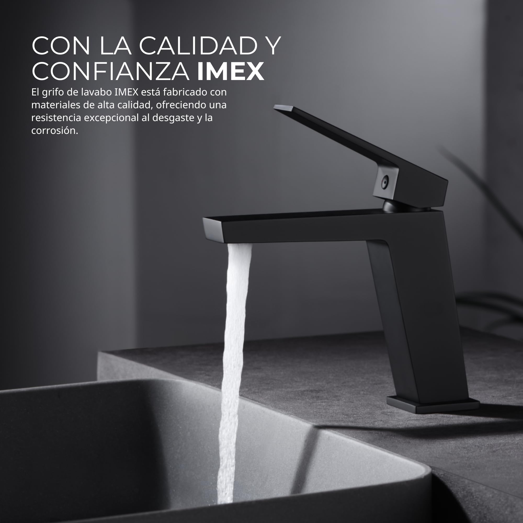 IMEX - Grifo Lavabo Negro | Grifo Baño Monomando con Agua Fria y Caliente | Grifo de Caño Bajo Fabricado con Latón | Ahorro de Agua y Fácil Instalación | Serie Art | Color Negro Mate