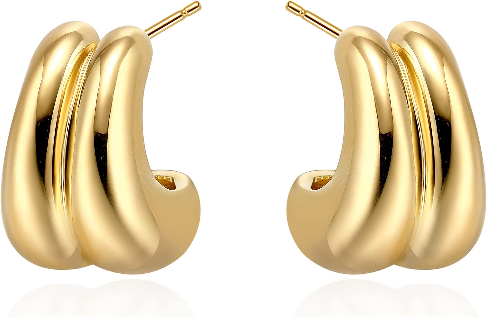 Gold Hoop Earrings for Women Girls 18K Gold Plated Chunky Hoop Earrings Statement Lightweight Thick Trendy Small Gold Open Hoops Fashion Jewelry Gifts