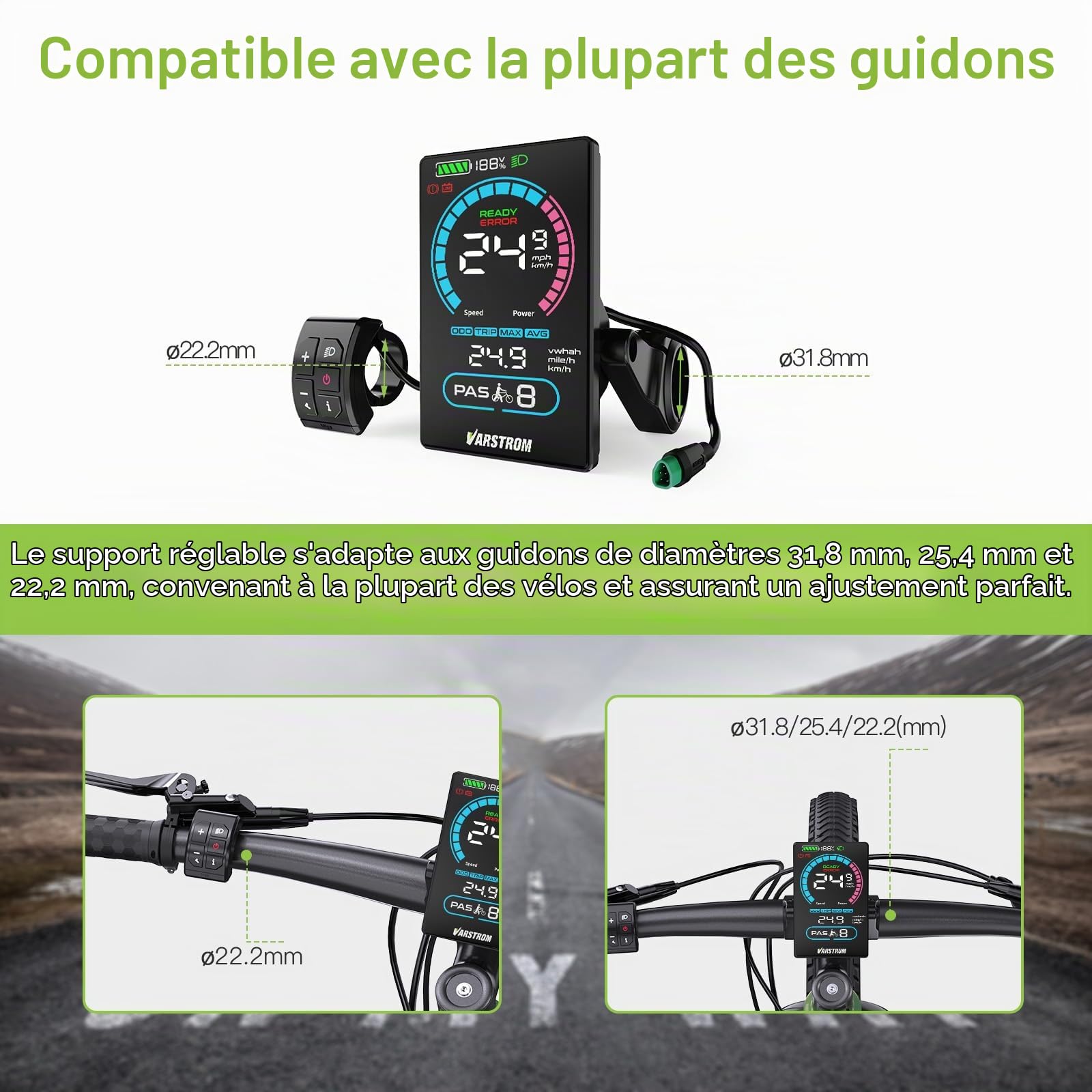 Écran BAFANG VD618 avec BBS01B, BBS02B, BBS-HD Can Triangulaire | Compatible avec les moteurs centraux M200 M400 M500 M600 M620 M420 et les dernières versions