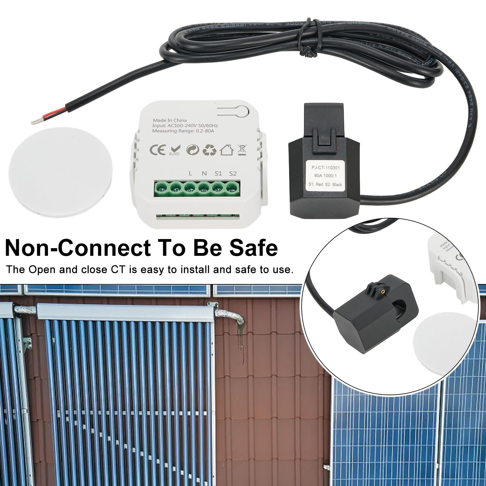 para Tuya para Smart Life - Medidor de energía WiFi de 80 A con Abrazadera CT, para Tuya Graffiti Smart Meter WiFi Corriente cargada CT,Monitor de Consumo eléctrico en kilovatios-Hora(A)