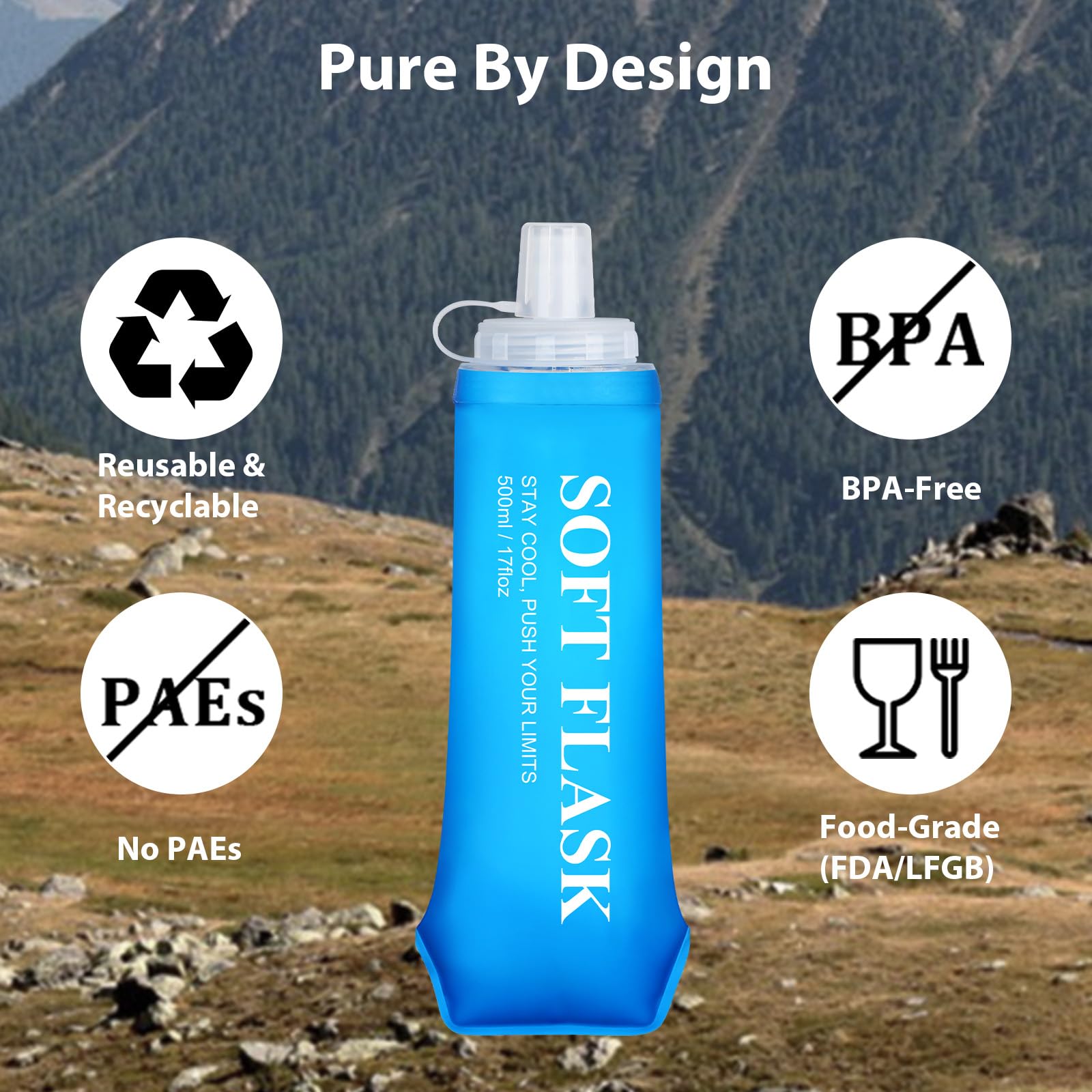 Euqvunn Borraccia Pieghevole 2 Pezzi, Borraccia Morbida 500 ml Riutilizzabile 500ml Senza BPA con Cappuccio Antileak, Pieghevole per Corsa, Escursioni, Ciclismo