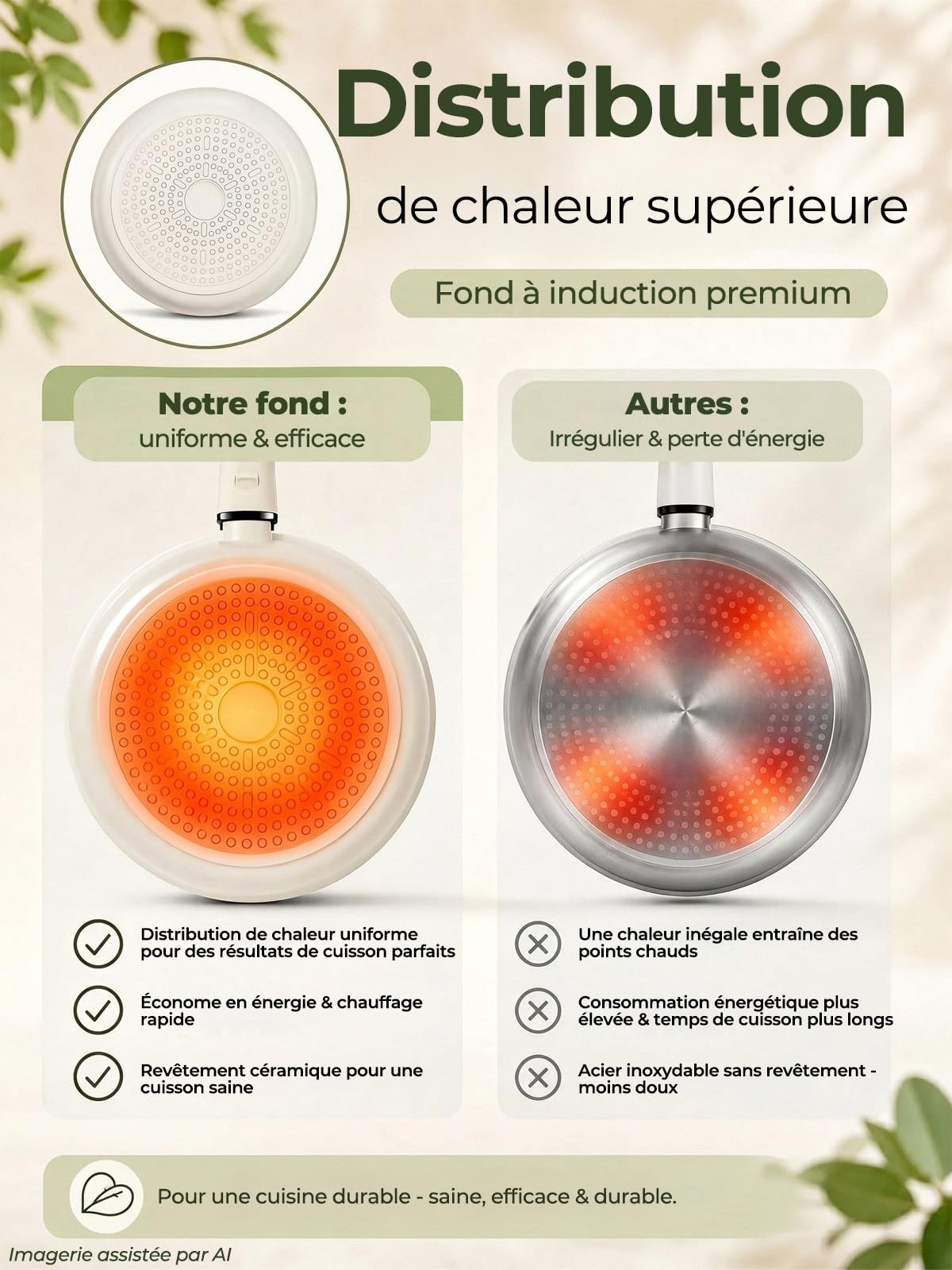 Batterie De Cuisine 17 Pièces, Poele Ceramique, Poignées Amovibles, Revêtement Céramique Antiadhésif, Induction, Lave-Vaisselle, Camping