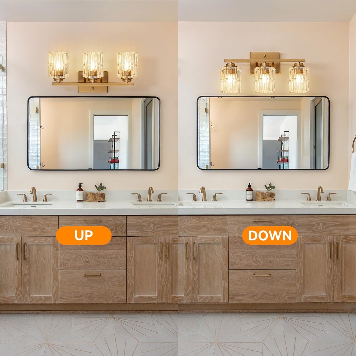 TALOYA 19 Inch Bathroom Light Fixtures,Modern 3-Light Brushed Gold Vanity Lights with Wide Vertical Ribbed Thickened Glass Shade Wall Sconces for Mirror Makeup Room Hallway（Bulbs Not Included）