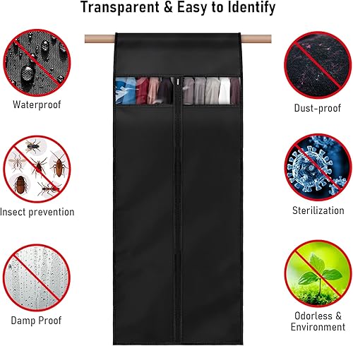 Miniatura 5 de Bolsa de ropa Negro Grande (L 24x20x35.5") Bolsa de almacenamiento para ropa Almacenamiento a largo plazo Chaqueta y ropa Protección contra el polvo
