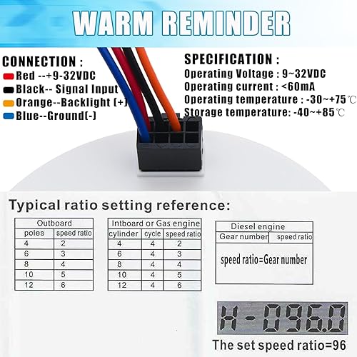 Miniatura 3 de Geloo Tacómetro marino de 3.346 in fuera de borda impermeable 6000RPM barco RPM tacómetro con LCD medidor de horas digital retroiluminación roja