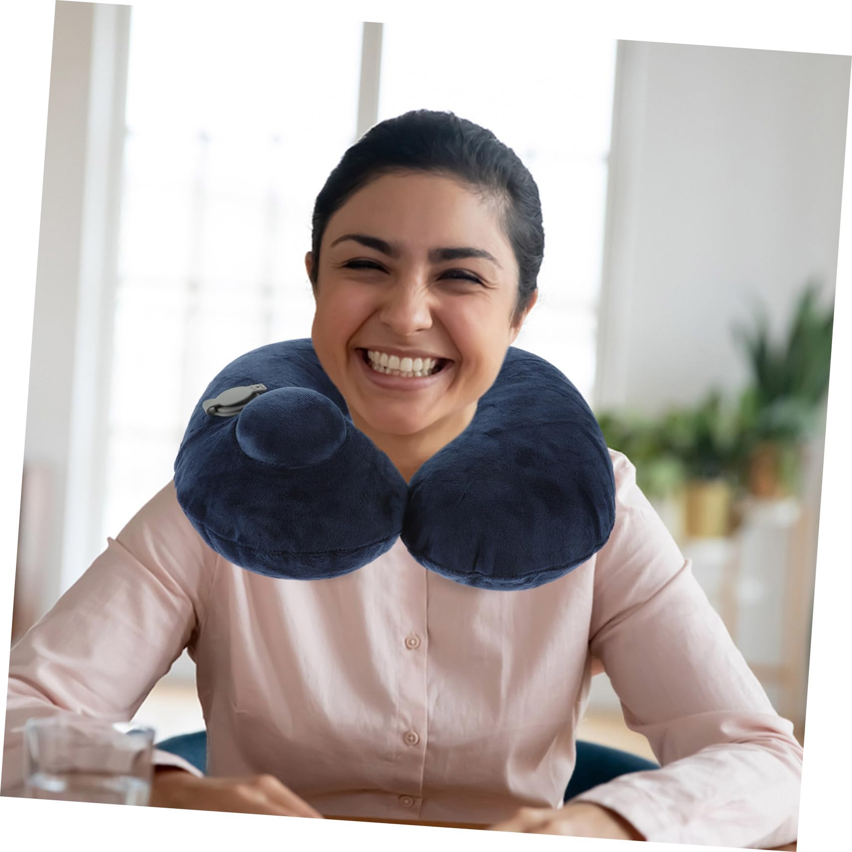 Garneck Cuscino Gonfiabile Collo Forma u Per Viaggio Aereo e Auto Cuscino Da Viaggio Leggero e Custodia Di Stoccaggio Blu Scuro