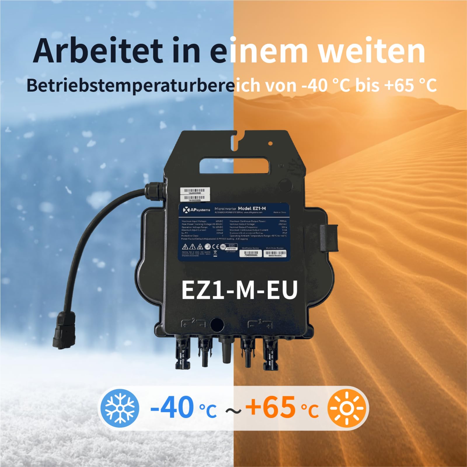 APsystems EZ1-M 800 Watt Mikrowechselrichter - WLAN, Bluetooth, Silber, Schuko (Typ F), Koaxial, 1 Stück