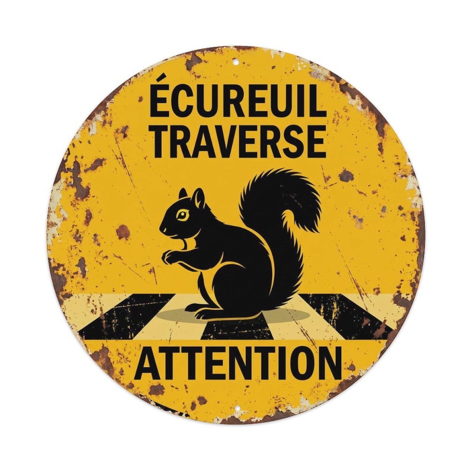 Squirrel Crossing Attention Countryside Metal Tin Sign