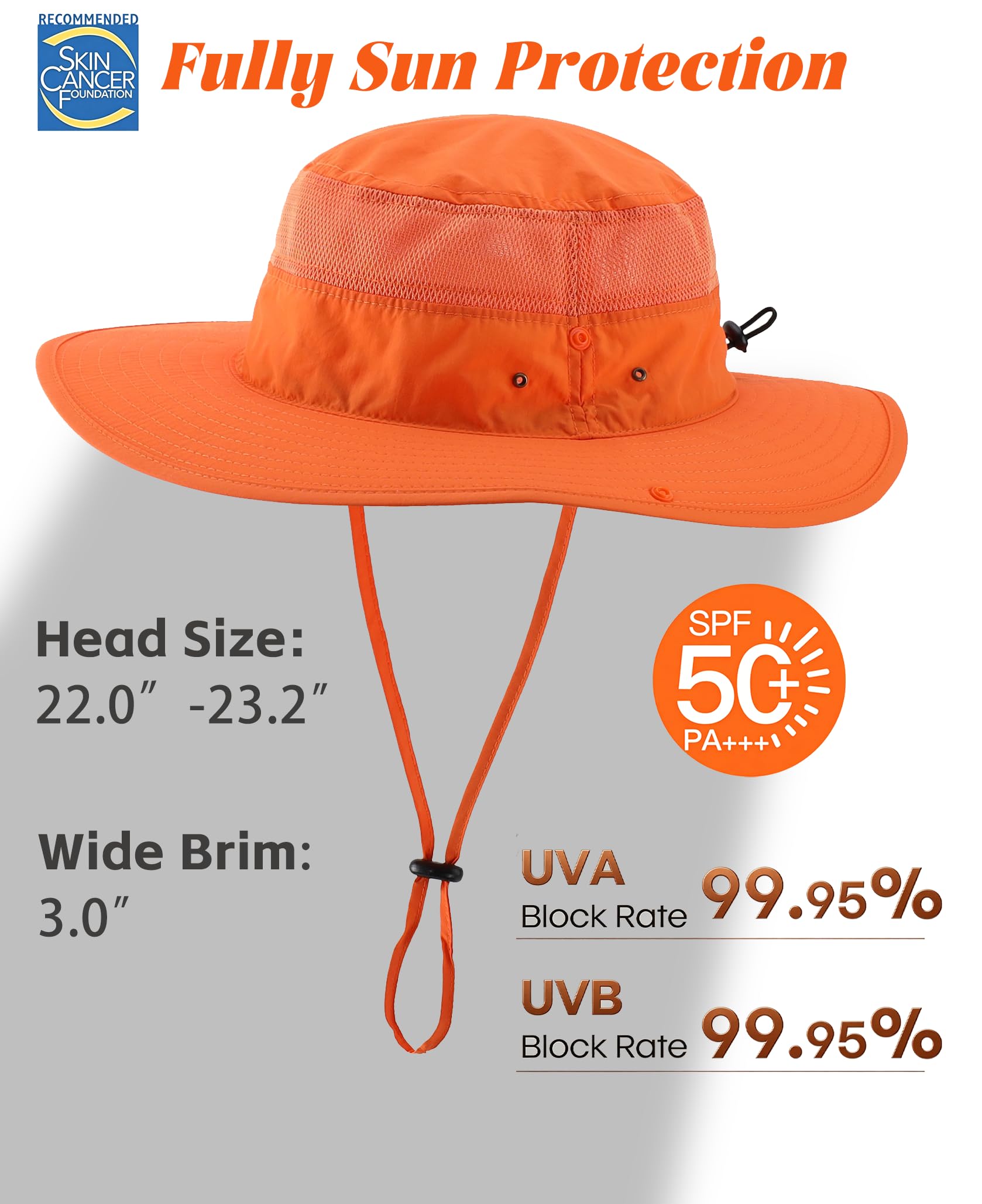 Connectyle Sombrero de Malla para el Sol al Aire Libre, protección de ala Ancha, Verano, Pesca, Caza, Senderismo, Gardenig, Naranja