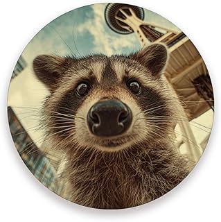 Ceramic Space Needle Raccoon Round Room Decor and Accessories Heat-Resistant Living Room Decor with Cork Backing
