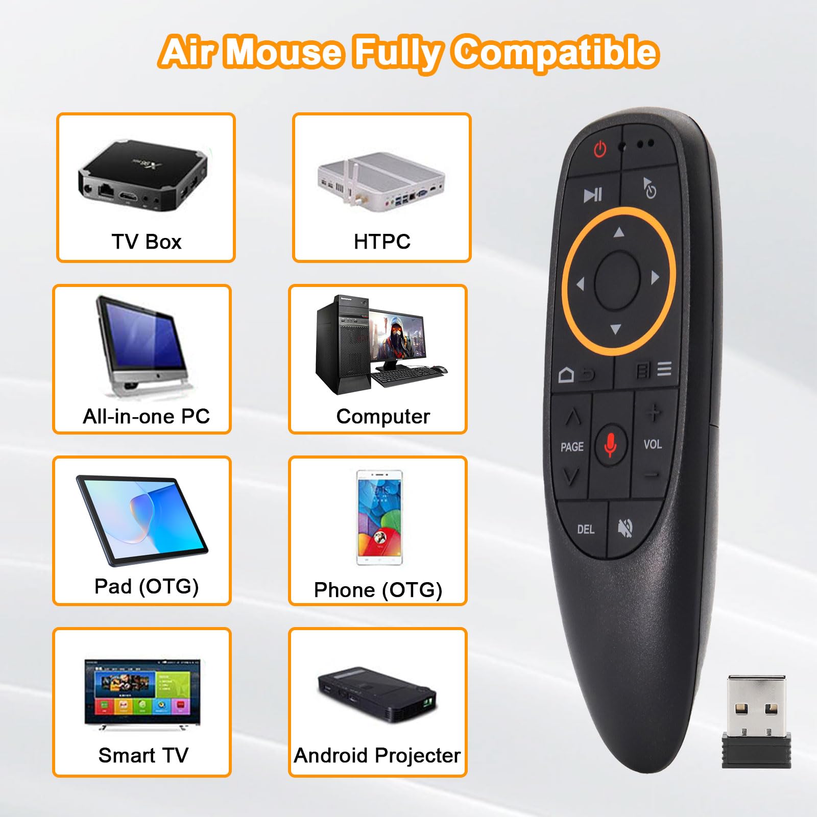 G10S Air Mouse Remote Control, 4-in-1 PC Remote Control with Voice Search, 2.4GHz Bluetooth, 6 Axis Gyroscope, USB, for Android TV Box, Smart TV, Windows PC, HTPC, Laptop — Amazon image 6