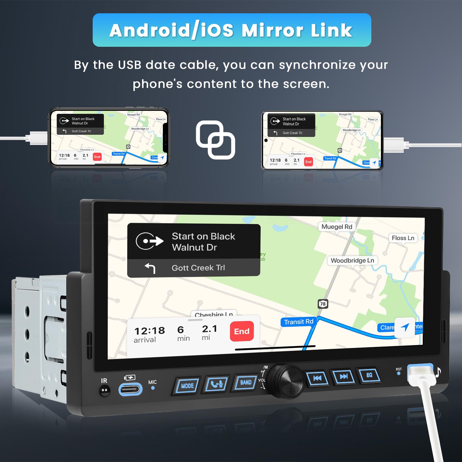 Inefala radio samochodowe Bluetooth 1 DIN z bezprzewodową funkcją CarPlay i Android Auto, radio 1 DIN z ekranem 6,9 cali, Mirror Link, radio FM, USB, Typ-C, SWC, EQ, kamera cofania, mikrofon