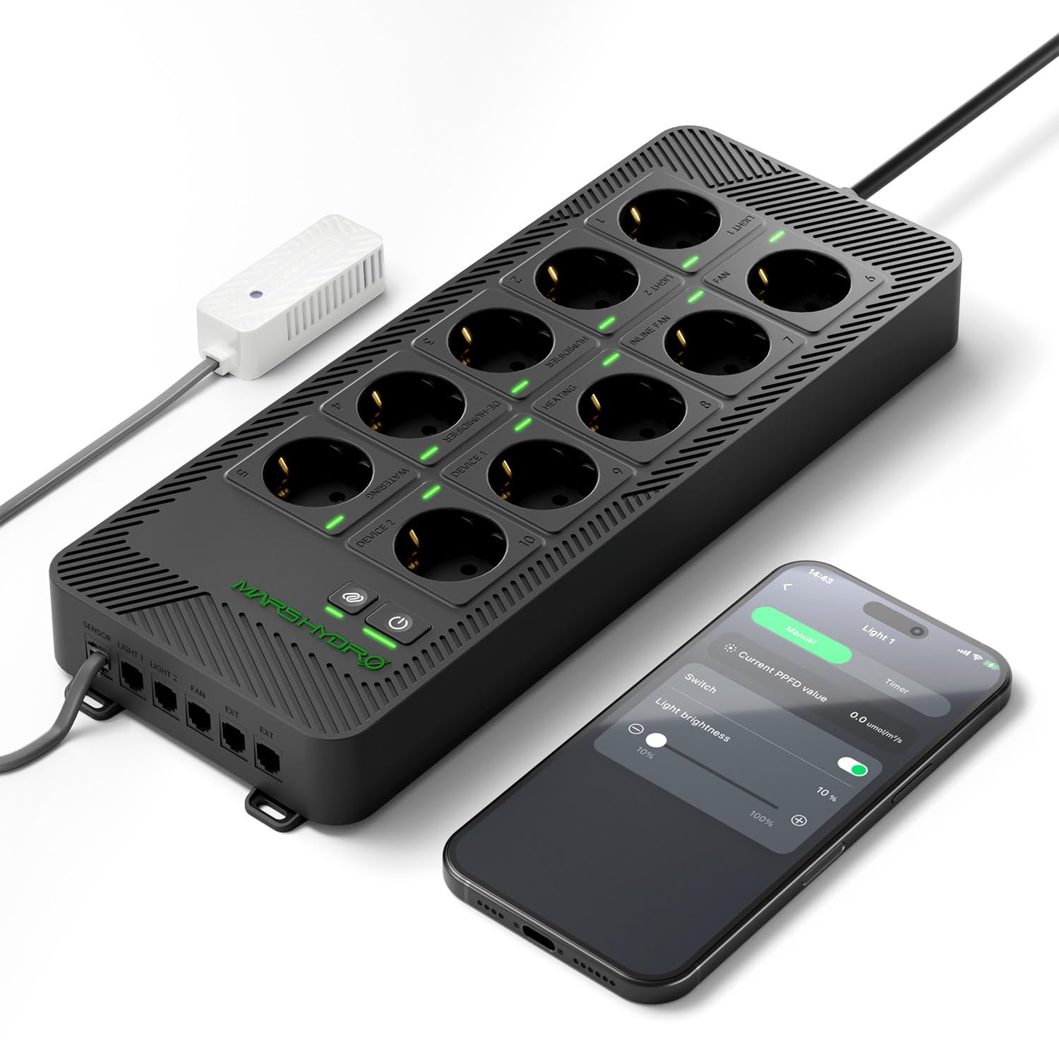 Mars Hydro iHub-Pro 10AC Power Strip Kit, 10-Outlet All-in-One Smart Grow Room Hub, WiFi Environmental Control for Light, Temperature, Humidity & VPD