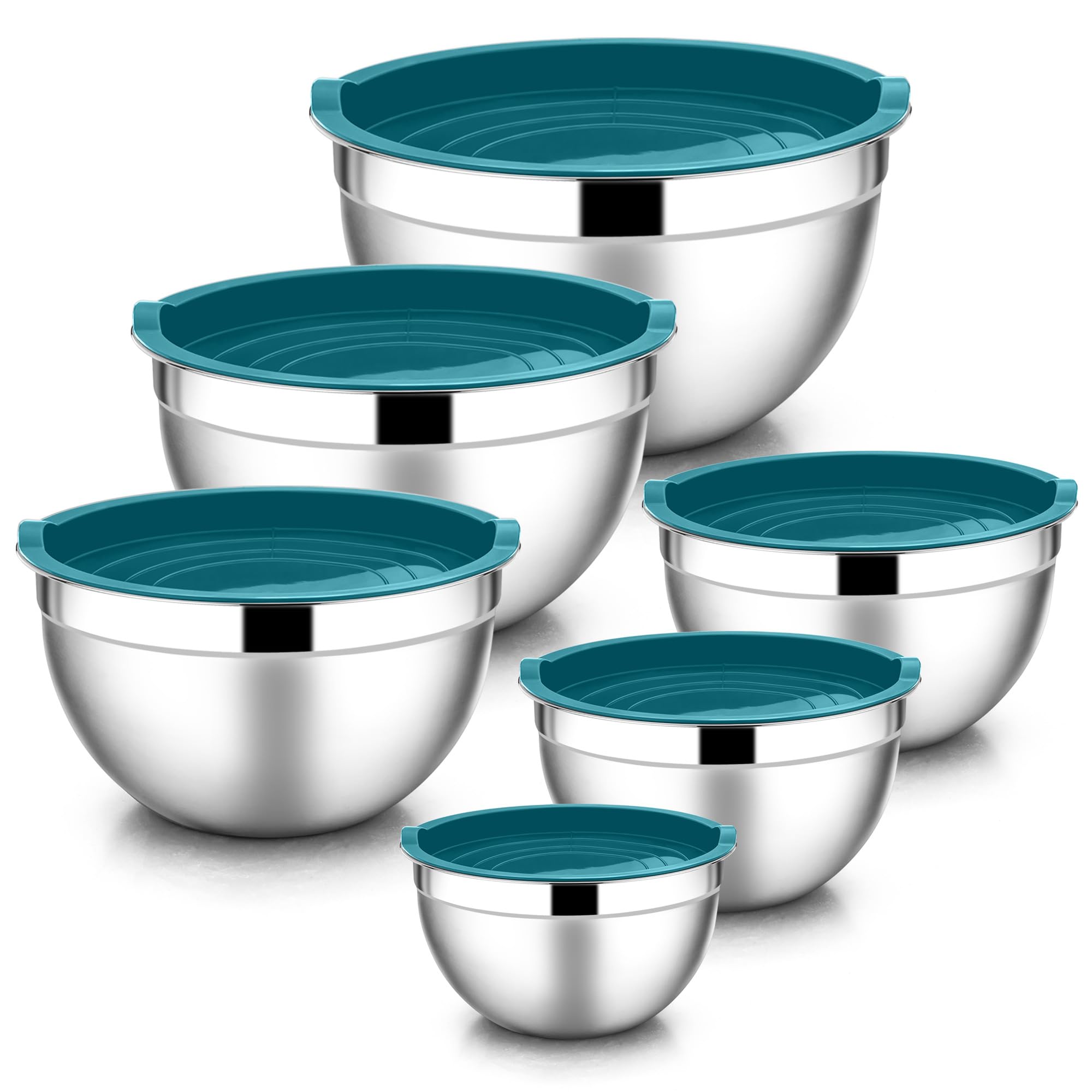 E-far Mixing Bowls with Lids, 12-Piece Stainless Steel Salad Bowls Metal Nesting Bowls for Baking Cooking and Prepping, Airtight Lids & Stackable Design, Size 7, 4.5, 3, 1.5, 1.2, 0.7 QT (Blue)