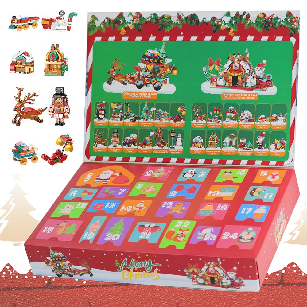 Calendario Dell'Avvento 2024 Con Mattoncini Da Costruzione - Tema Albero Di Natale E Personaggi Festivi - Regalo Per Bambini (30x25x7 Cm) - 6