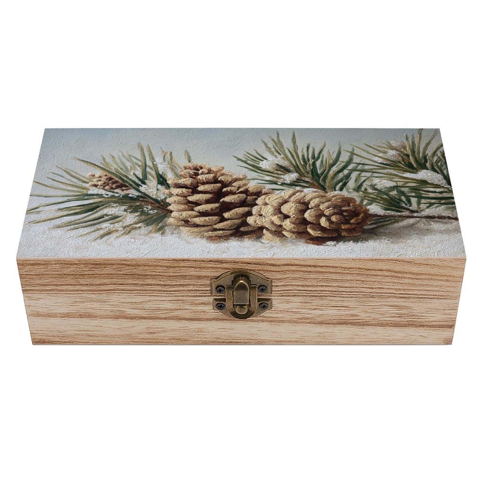 asbwuo Pine Cones Vintage Wooden Storage Box with Hinged Lid