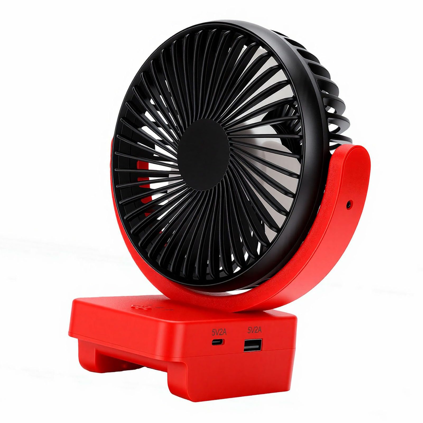 Eujgoov Kabelloser Tragbarer Ventilator mit USB-A- und Typ-C-Aufladung für Camping und Baustelle. Bürstenloser 18-V-Motorventilator mit 3 Geschwindigkeiten und 360-Grad-Drehung Im