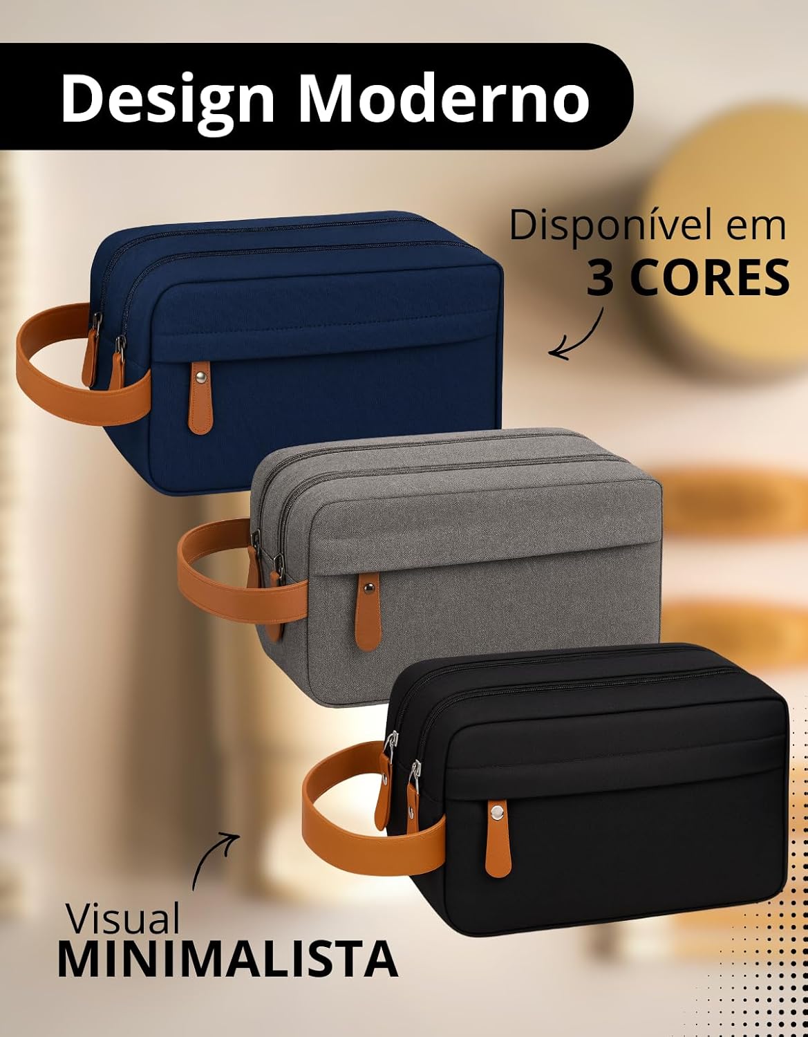 Necessaire Organizador Masculino Feminino Viagem Trabalho Impermeável Unissex Estojo (CINZA)