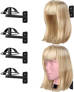 4-Pack Black Wig Holder Stand for Multiple Wigs - Wall Mount Metal Wig Head Display Rack, Holds 66lbs