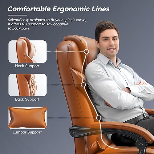 Miniatura 3 de Silla de oficina grande y alta, 400 libras, silla de escritorio ergonómica ejecutiva con reposapiés, silla reclinable de cuero con respaldo alto con