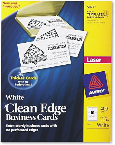 two-side Printable Clean Edge Business Cards, Laser, 2X 312, Color blanco, 400Boxave5877