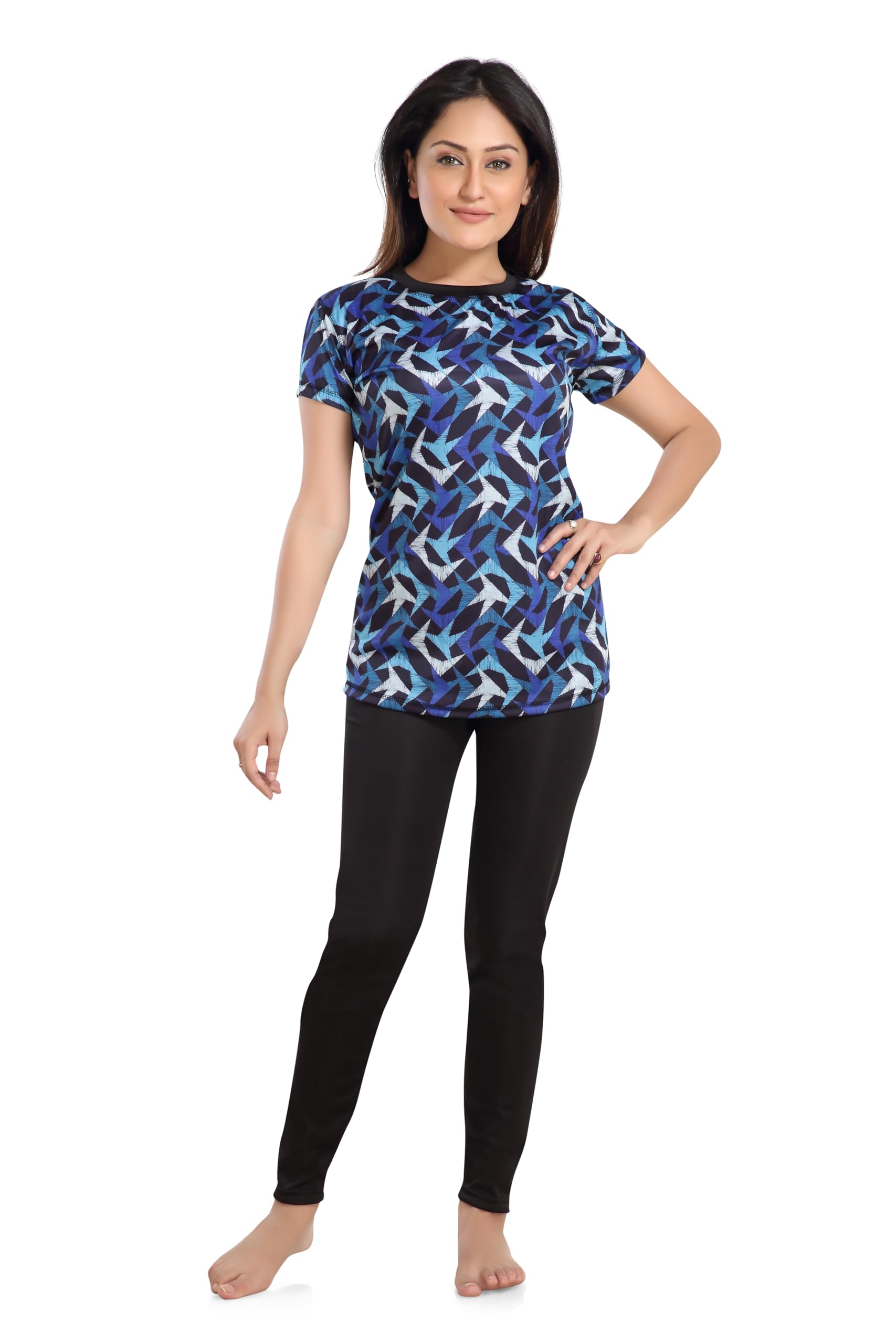 ROVARSRRovars Poly Jersey Two Piece Women Swimwear Printed Swim Top with Plain Legging