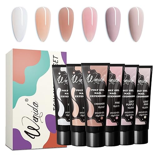 Wenida Kit de gel de extensión de uñas, 6 colores nude, gel constructor de uñas, juego de gel para mejorar las uñas, para el hogar, arte de manicura
