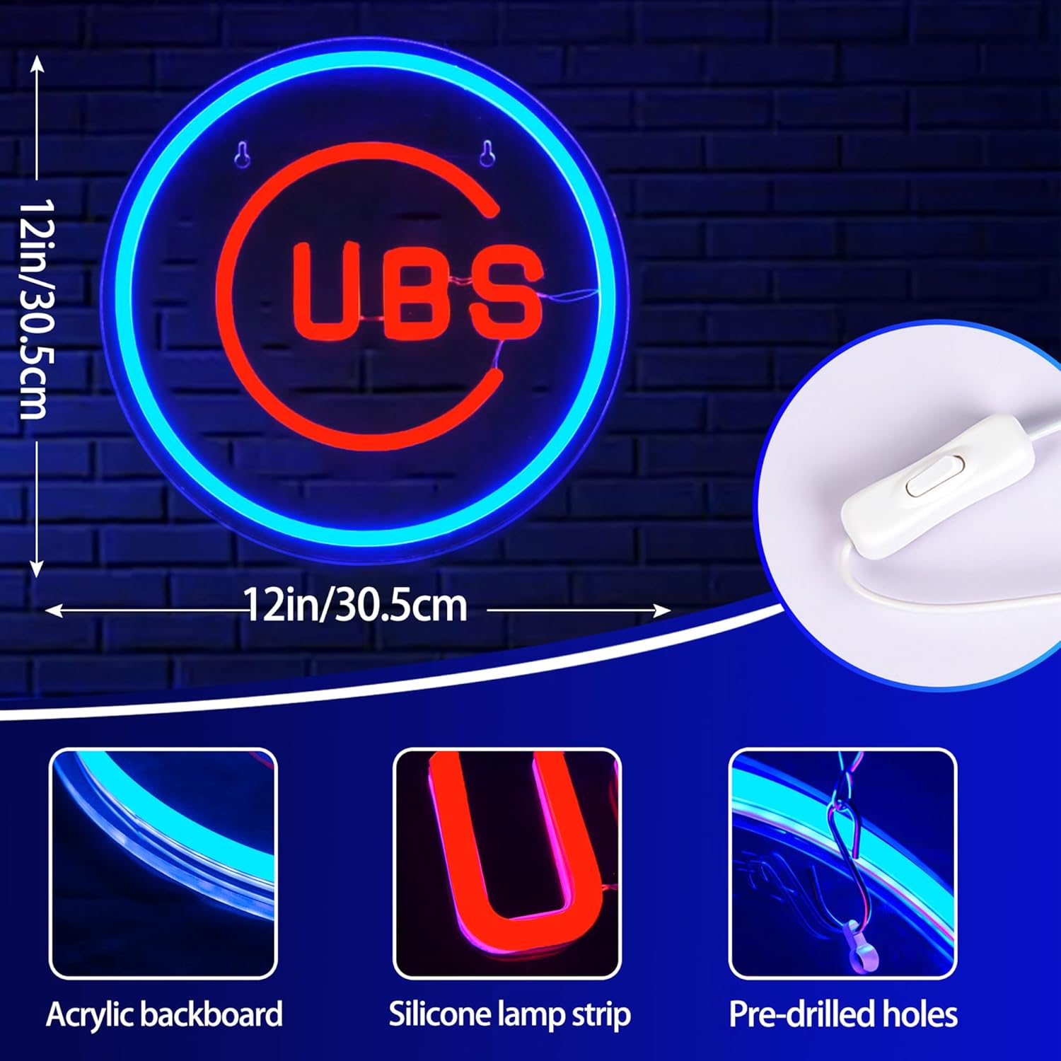 Baseball Neon Sign for Wall Decor Dimmable Baseball Neon Light for Man Cave Team Logo Led Sign for Club Bar Party Dorm Bedroom Game Room Decor Birthday Gifts for Men Size12*12In(ZYLD060)