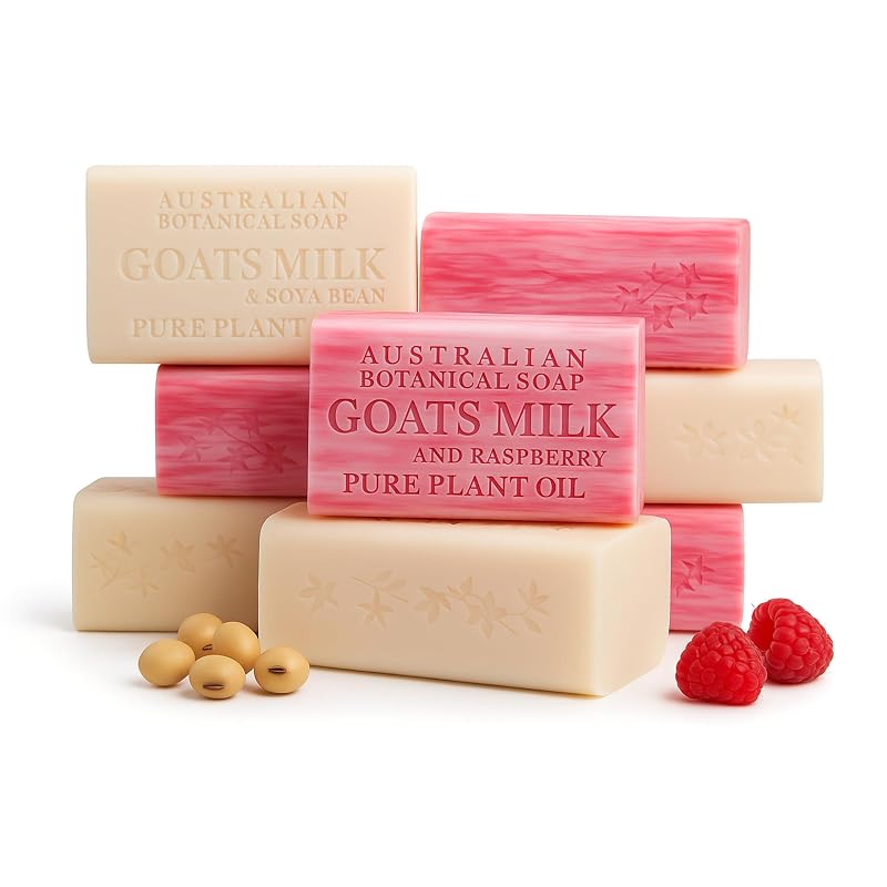 Sabonetes em barra Australian Botanical Soap Classic & Raspberry com leite de cabra, pacote com 8