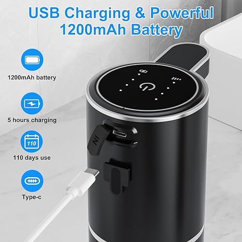 Miniatura 2 de Dispensador de jabón automático, recargable por USB, sin contacto, 4 niveles de espuma, dispensador automático de jabón líquido para manos con