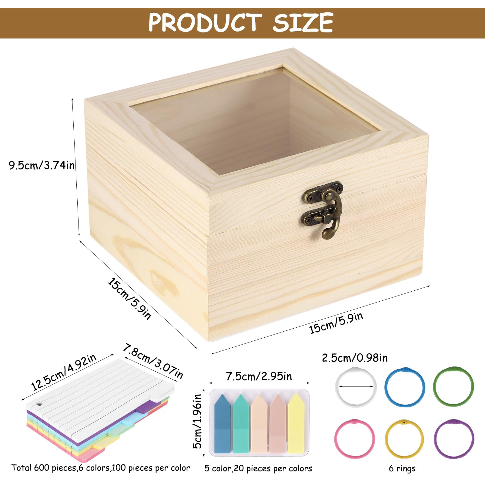 ALLOMN Caja de recetas de madera con tarjetas, cajas de organización de recetas de madera en blanco con 300 tarjetas de 3 x 5 pulgadas, juego de cajas de recetas de cocina para mamá, esposa, cocina