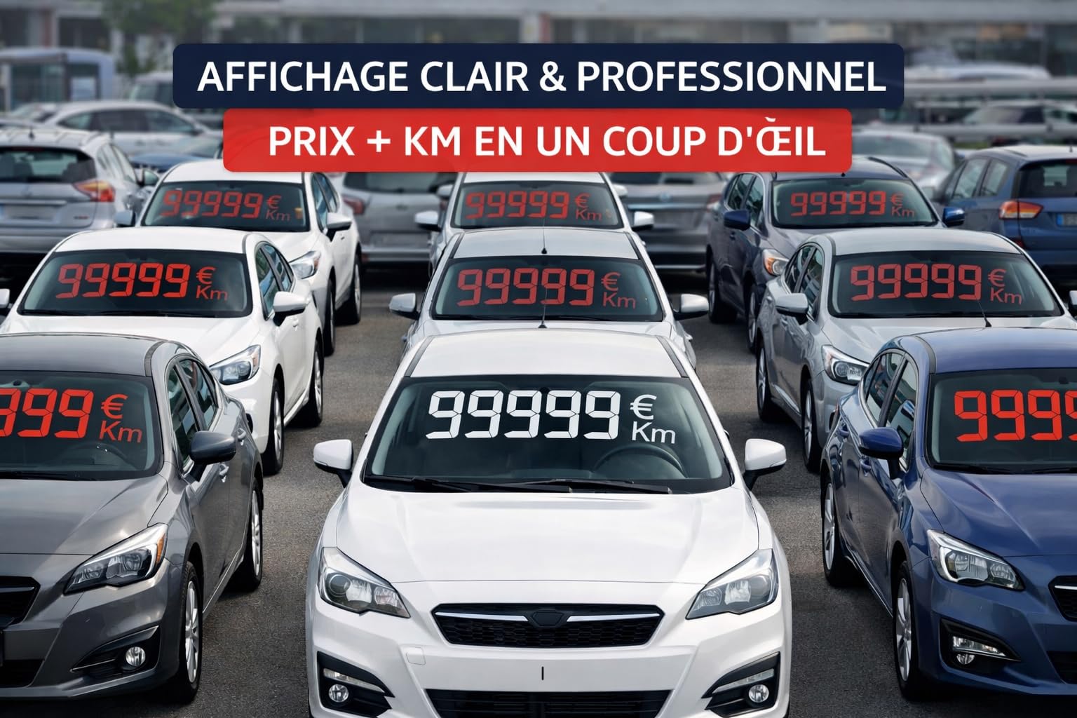 Chiffres Prix Voiture Pare-Brise – Kit Affichage Véhicule Professionnel € + KM – Chiffres Adhésifs Vinyle – Idéal Garage et Vente Auto – Pack 5, 10 ou 20 – Rouge