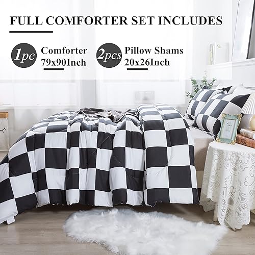 Miniatura 10 de Andency Juego de edredón de cuadrícula negra Queen (90 x 90 pulgadas), 3 piezas (1 edredón a cuadros y 2 fundas de almohada), juego de edredón de