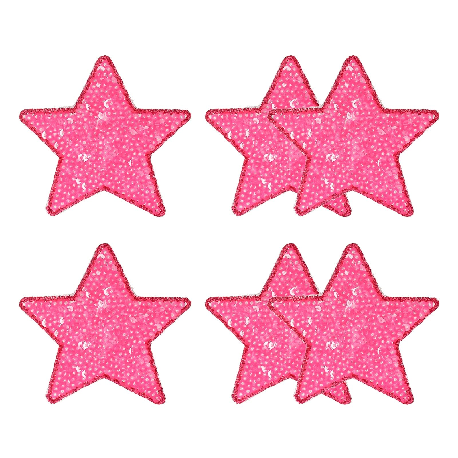 YELARXI Sequin Star Iron on Patches Embroidered Sew Sequin Glitter Patch Appliques, 2.6"x2.6" Fit for DIY Shoes Hats Backpacks Clothing Repair - (6 Pack, Rose)