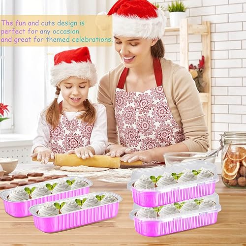 Miniatura 9 de JOYKLE Mini moldes para tartas con tapas, mini moldes para hornear, tazas largas de papel de aluminio, paquete de 50 mini moldes para pan y tapas,