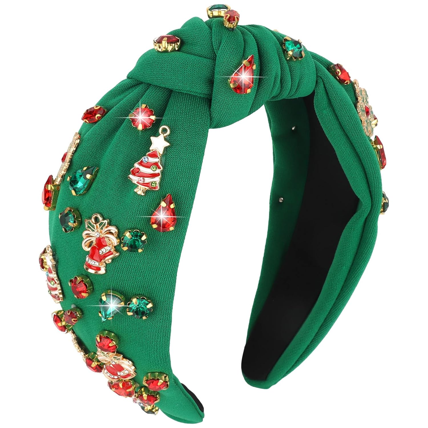 Christmas Headband for Women Wide Snowflake Knotted Christmas Headband with Crystals Jeweled Crystal Xmas Hairband Holiday Accessories Gift for Women(Green)