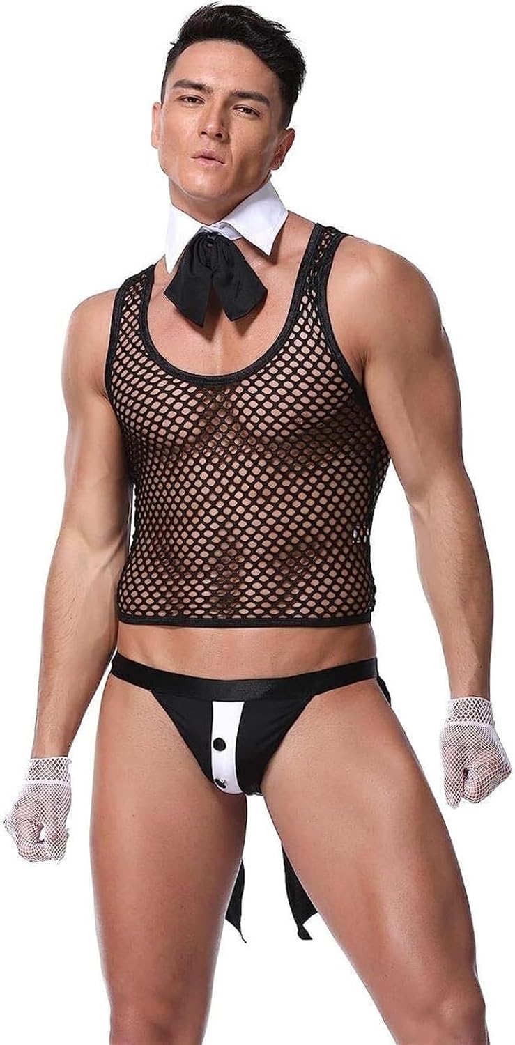 Men Sexy Outfit Lingerie Underwear Butler Officer Role Play Uniform Boxer Briefs Cosplay Costume(F)