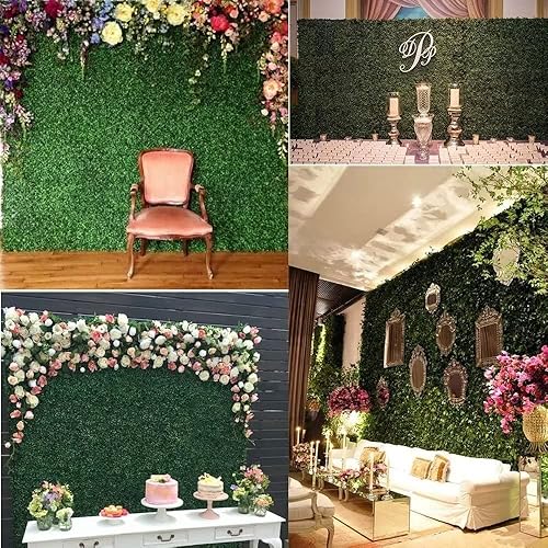 Miniatura 5 de Paneles de pared de césped artificial, 10 x 10 pulgadas (10 unidades), plantas de pared verde sintético para pared interior, pared de fondo, pared