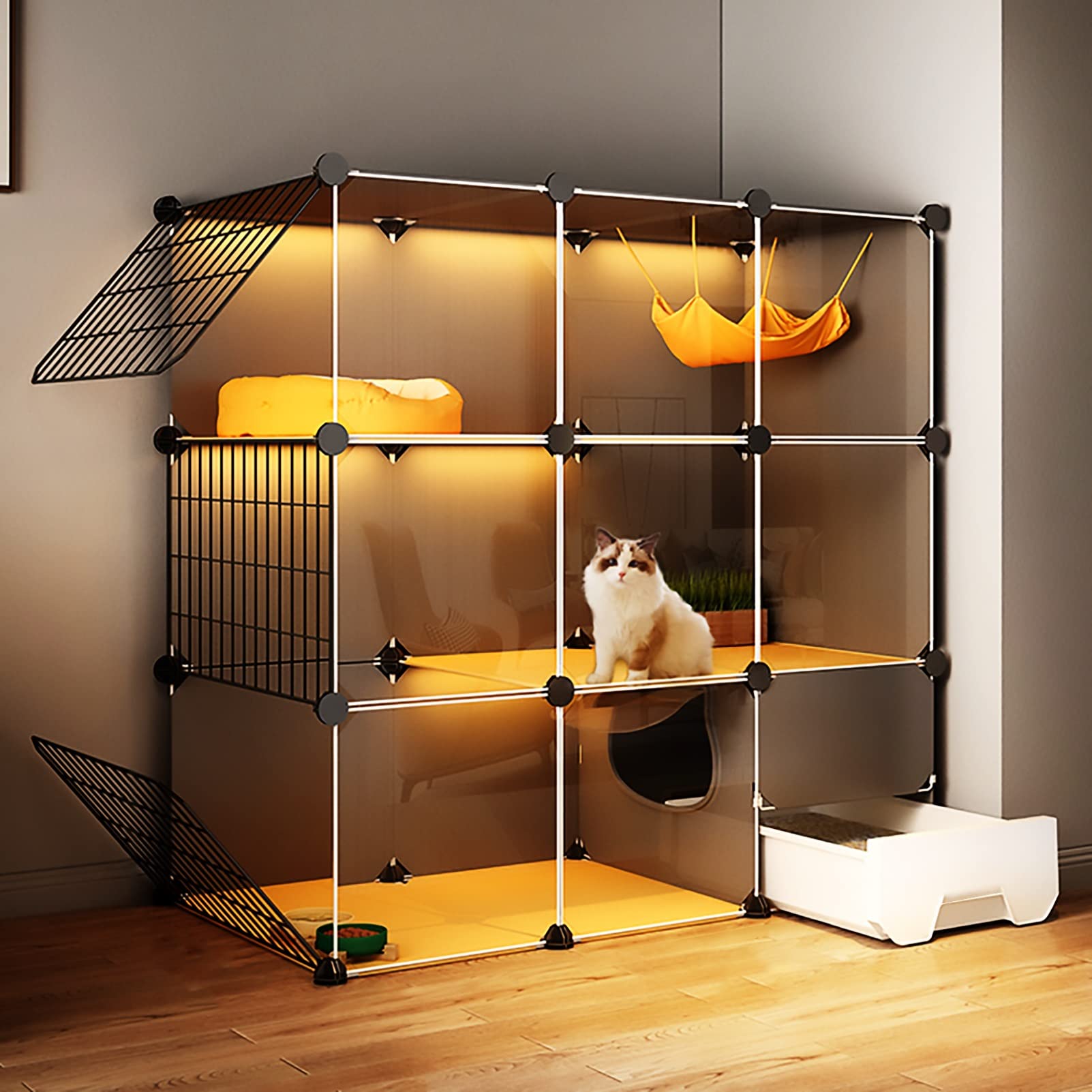 asdchZen Cat Cages Indoor,Cat Cage With Litter Box,Diy Cat Playpen,Large Exercise Place Ideal For Cat,107X47X107Cm Without Wheels